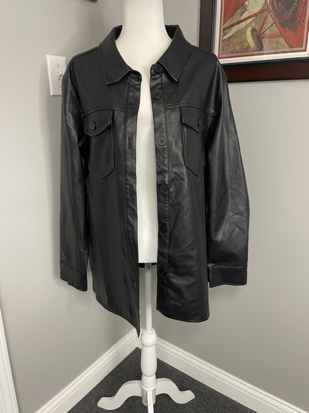 Altar'd State Black Faux Leather Jacket Mid Length size Large NWT Moto Classic